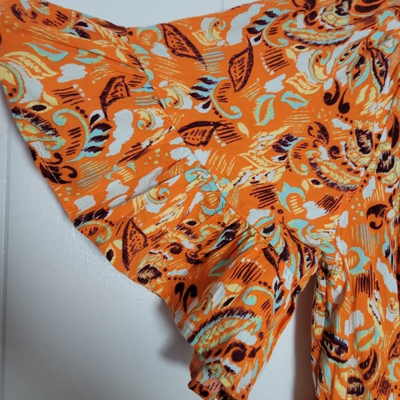 NWT Aerie Smocked Waist Mini Dress Orange Floral Tiered Ruffle Hem 100% Cotton M - Picture 8 of 16